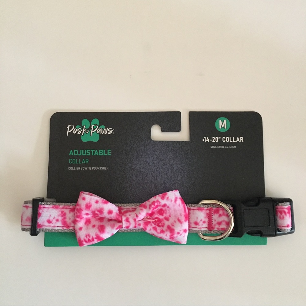 Dog Collar Adjustable Bow Tie for Medium Dogs Pink NEW | Posh Pets